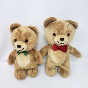 Brown Teddy Bear KRAFT By GUND Set with Red and Green Bows
